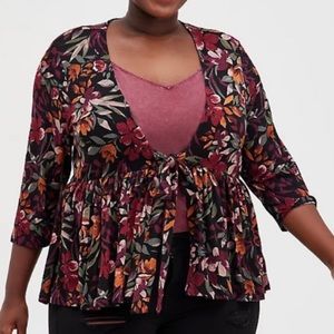 🆕 Black Floral Knit Babydoll Jacket 1 1X 14 16 NWT Torrid